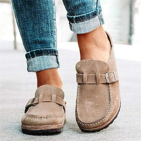 Women s Casual Comfortable Leather Slip On Sandals Suede Clogs Leather Mules Cork Footbed Sandals Potato Shoes with Arch Support