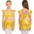 thumbnail image 2 of iiniim Girls Shiny Skirt And Top Set Ballroom Dancewear 2 Piece Dance Outfit for Cha-cha Performance Gold 16, 2 of 7