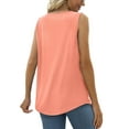 thumbnail image 4 of Summer Tank Tops for Women Loose Fit Pleated Tunics Scoop Neck Sleeveless Lace Tops Curved Hem Flowy Coral Pink XXXL, 4 of 7