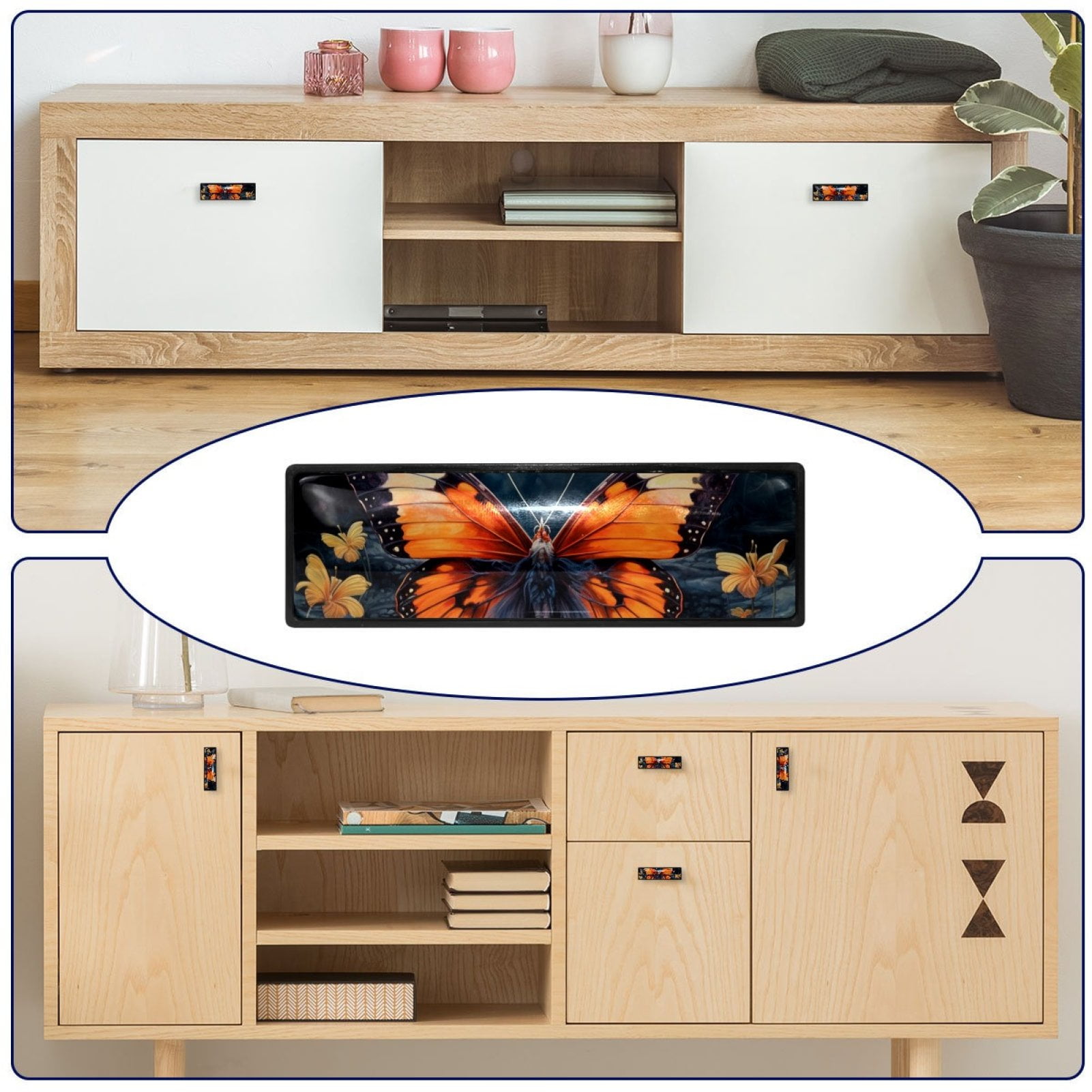 HemaKayy 4 Pack 3.6" Decorative Cabinet Pulls - Durable & Long-lasting | Easy Installation | Elegant & Stylish Decor for Home, Kitchen Bedroom Furniture Handles | Orange Butterfly Water Reflect
