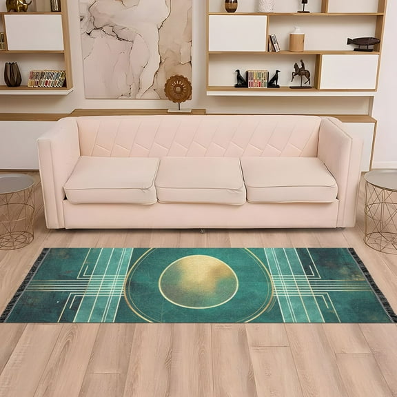 Runner Area Rug Soft Non-Slip Washable Carpet for Hallway Bedroom Living Room Home Decor 2"x6" Abstract Teal Geometric