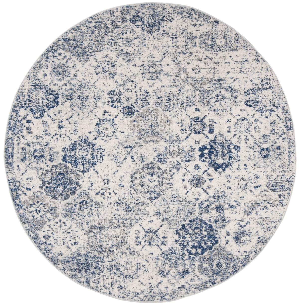 SAFAVIEH Madison Judith Distressed Area Rug, White/Royal Blue, 8' x 8