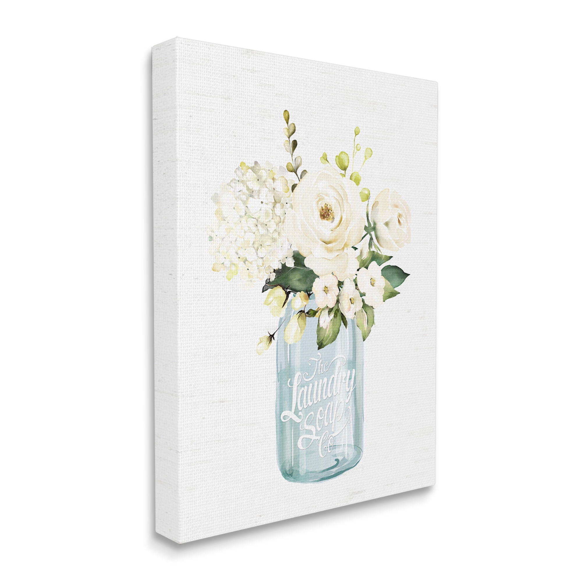 Stupell Industries White Floral Bouquet Vintage Laundry Text Jar Graphic Art Gallery Wrapped Canvas Print Wall Art, Design by Lettered and Lined