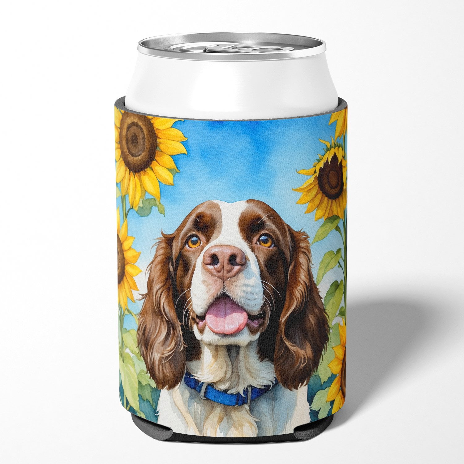 English Springer Spaniel in Sunflowers Can or Bottle Hugger 3 in x 5 in
