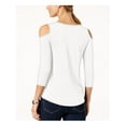 thumbnail image 2 of JM COLLECTION Womens White Stretch Cold Shoulder 3/4 Sleeve Scoop Neck Wear To Work Top Petites P\XL, 2 of 2