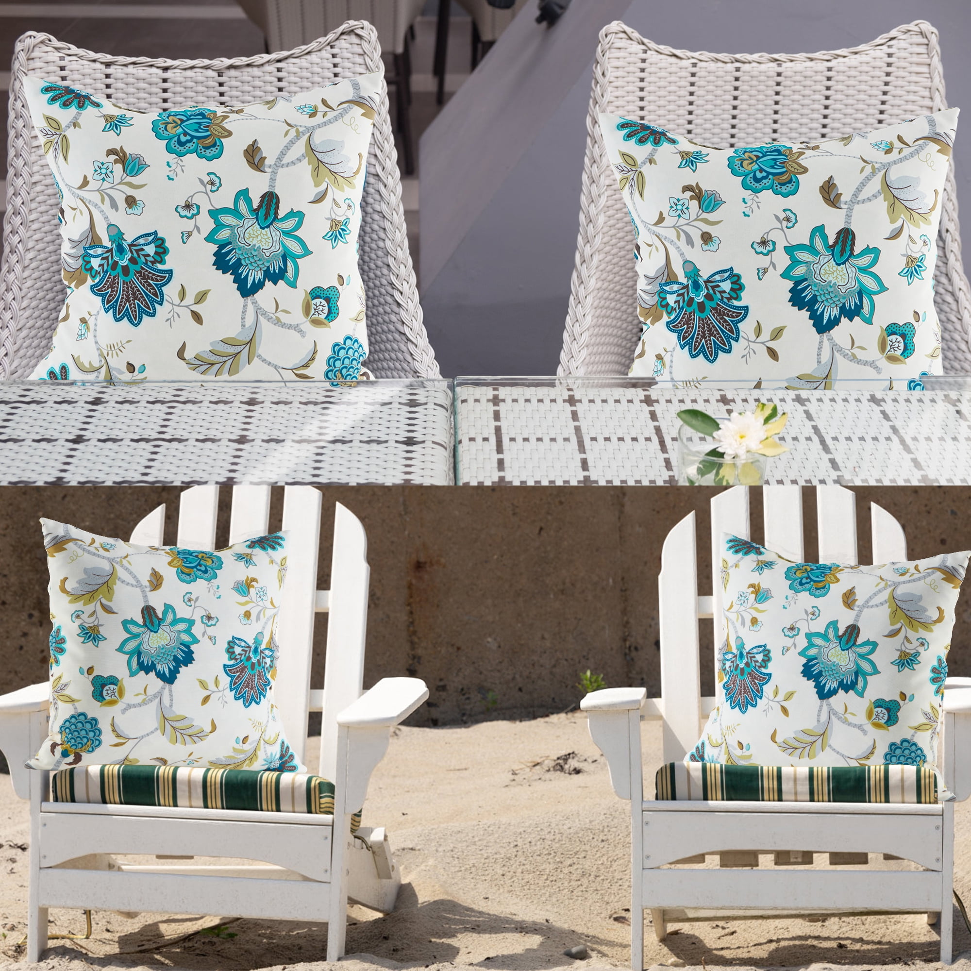 UNIKOME Outdoor 18” x 18” Waterproof Pillows Floral Polyester, Feathers & Down Filling (2 Count)