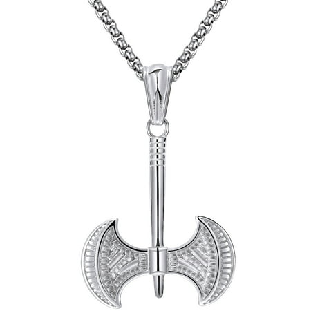 Double Horse Head Pendant - Men's Stainless Steel Labrys Double-Headed Axe Cretan Civilization Symbol Pendant Necklace