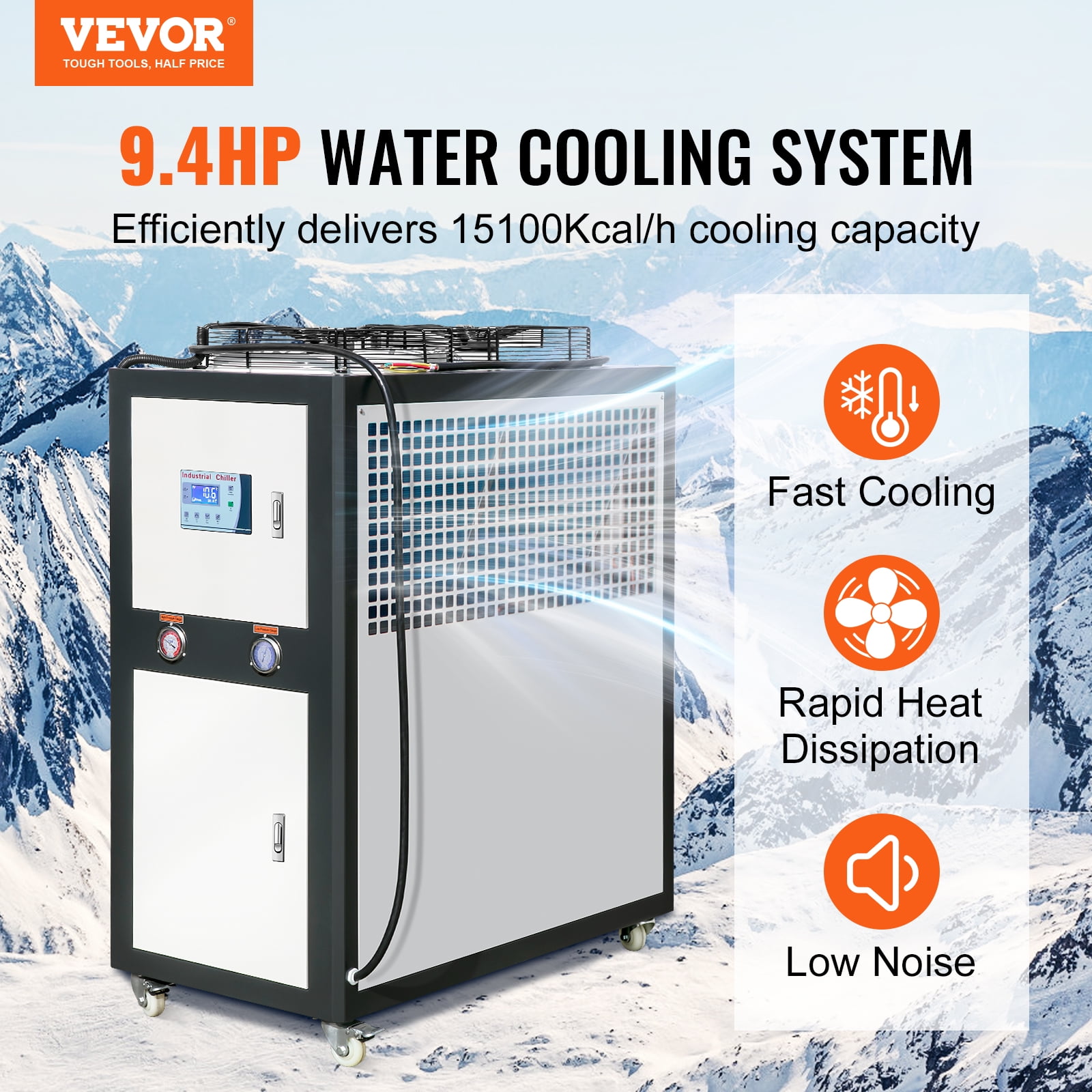 KFFKFF Air-cooled Industrial Water Chiller 9.4HP 16 Gal 60L for Cooling Water