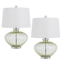 23 Inch Table Lamp Set of 2, Round Crystal Base, White Fabric Shade