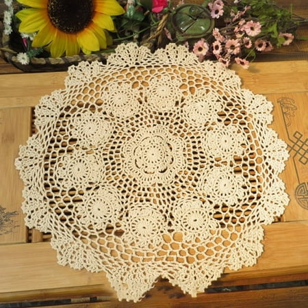 

GLFSIL Crochet Flower Handmade Placemat Retro Hollow Round Table Mat Cotton Doilies