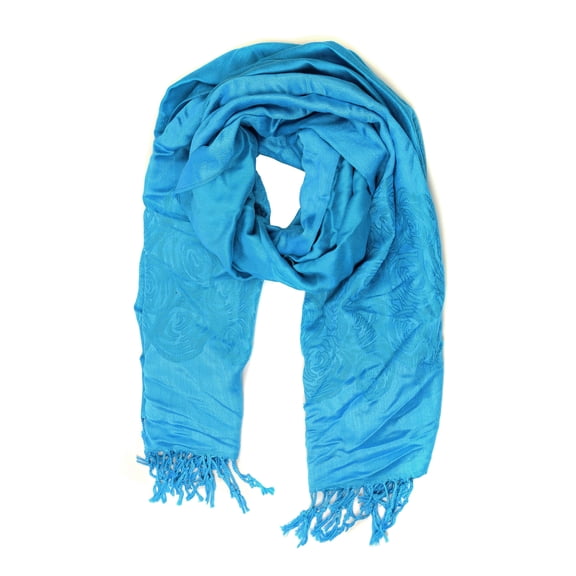Sakkas Aubry dual colored ranunculus border soft Pashmina/ Shawl/ Wrap/ Stole - Aqua - OS