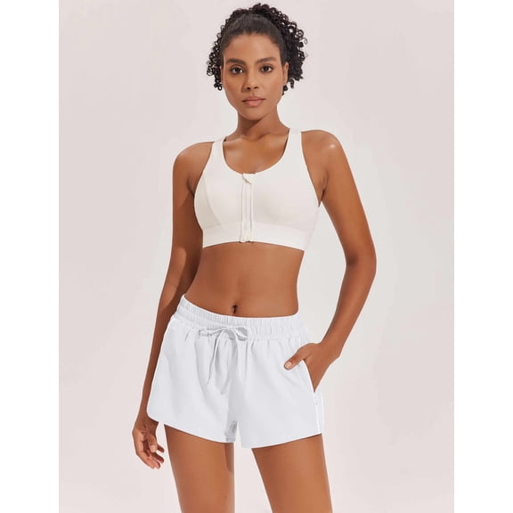PINSPARK Running Shorts for Women Quick Dry Workout Athletic Short Lightweight with Comfy Liner Zipper Pockets