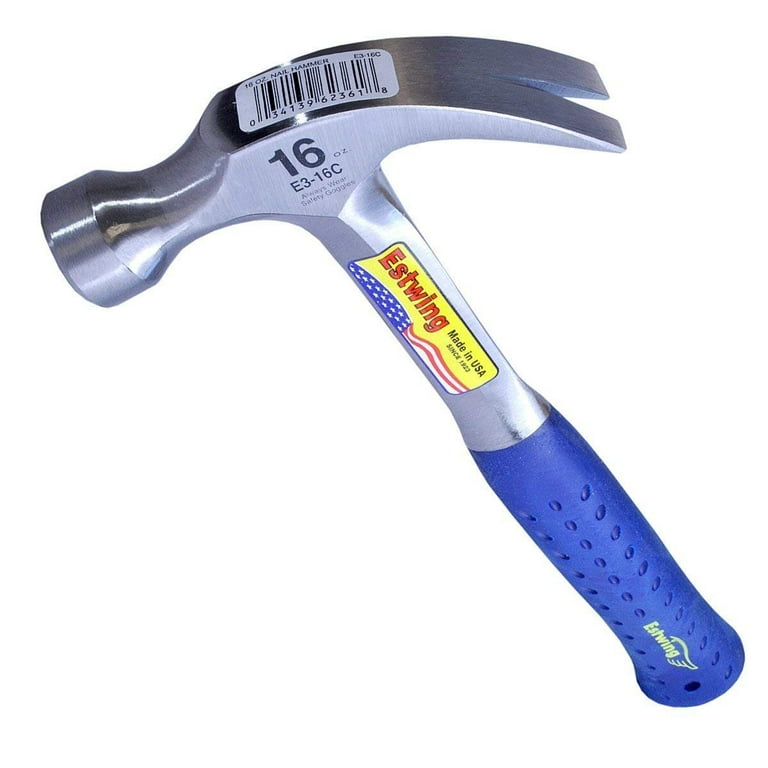 Estwing E3-16C 16 oz Curved Claw Hammer with Shock Reduction Grip - Smooth Face