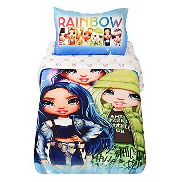 Rainbow High Ensemble de Draps 4 Pcs Multicolore pour Enfant, Lit Simple, avec Couette Réversible pour Enfants