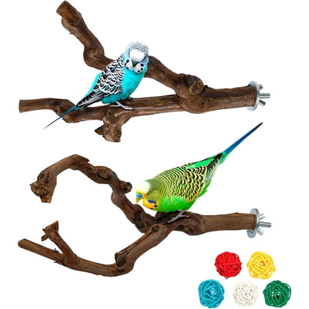 2 Packs Parrot Bird Perches,Natural Wild Grape Stick Grinding Paw Climbing Standing Cage Accessories Toy for 3-4 Parakeets, Budgies, Lovebirds,Cockatiels (Style-1)