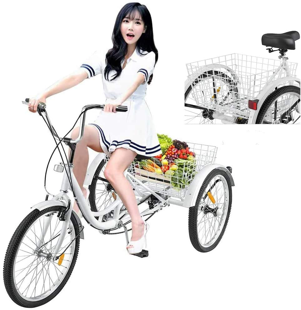 Adult Tricycle Bike 1/7 Speed 3-Wheel for Shopping W/Installation Tools Three-Wheeled Bicycle for Men and Women 