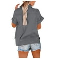 thumbnail image 4 of FAVIPT Linen Blouse Women Loose Fit Comfy Gauze Tops Short Sleeve Button Down Shirts Collared V Neck Plain Tees Casual Summer 2025 Top with Two Pockets Dark Gray,M, 4 of 8