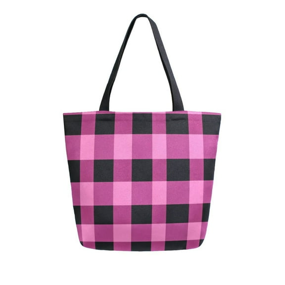 Durable Canvas Tote Bag with Zip Pocket Bags for Woman Shoulder Versatile Carryall for Everyday Use Pink and Black Check
