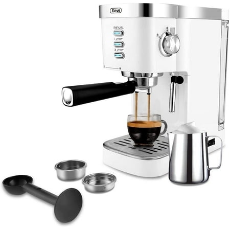 Gevi White Espresso Machine 20-Bar New Latte Cappuccino Maker with Frother, 1.25 L Capacity