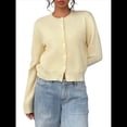 thumbnail image 3 of Suéter Tipo Cárdigan Corto de Larga con Botones y Cuello Redondo para Mujer, Ropa de Punto . Amarillo S, 3 of 9