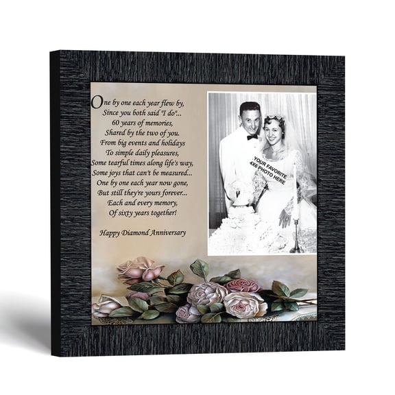 60th Wedding Anniversary Picture Frame, Diamond Keepsake for Couple