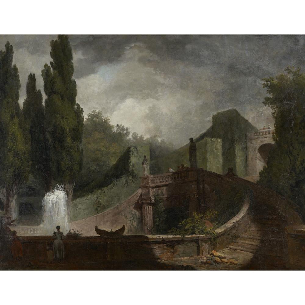 Jean-Honoré Fragonard 18x15 Black Modern Framed Museum Art Print Titled - The Grand Staircase of the Villa D’Este at Tivoli (1760)