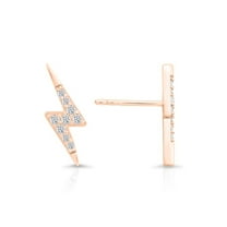 Tilo Jewelry Rose Gold Plated 925 Sterling Silver Lightning Bolt Stud Earrings with Cubic Zirconia CZ Stones | Secure Push-Backs | Women, Men, Unisex