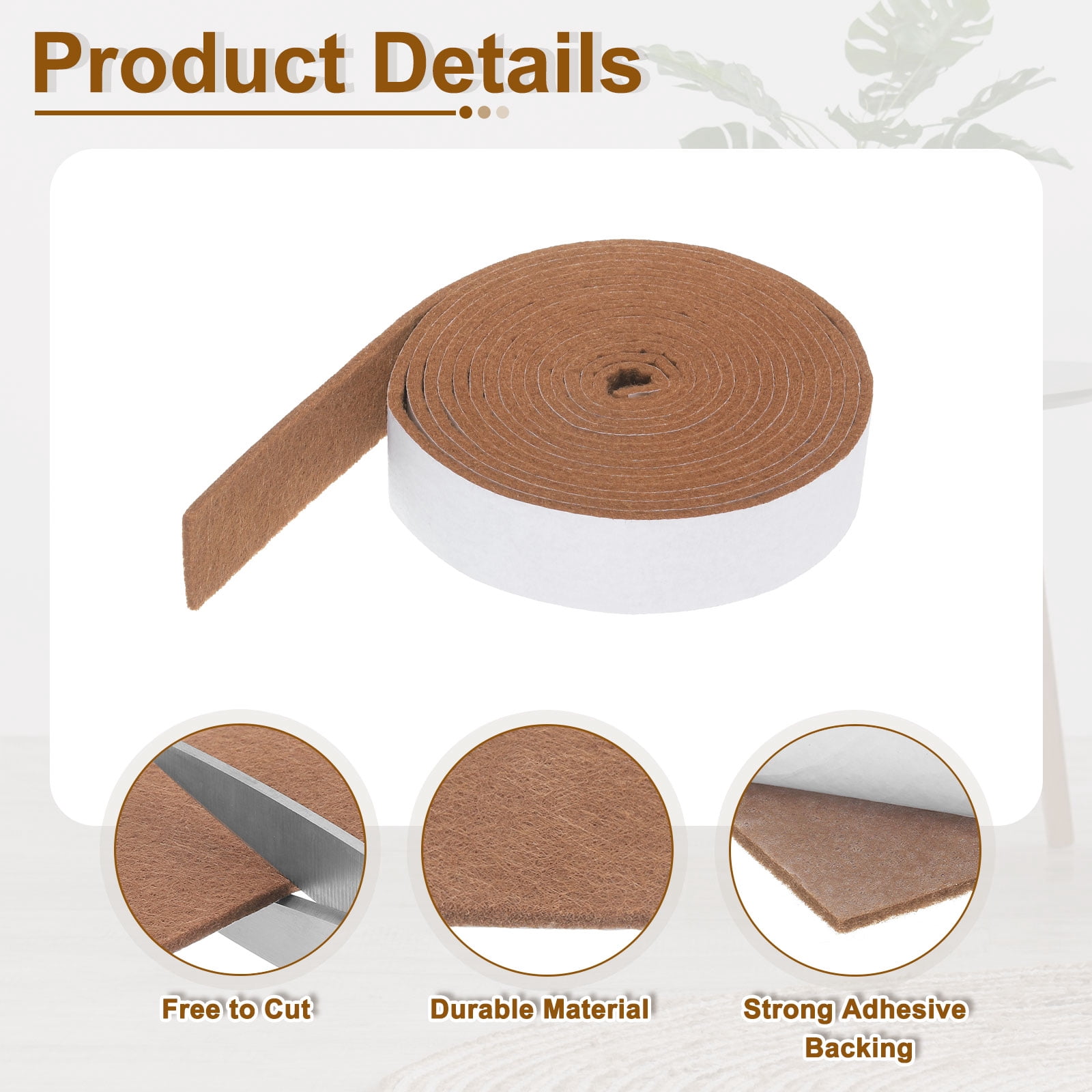 Felt Strips with Adhesive Backing, 4 Pack 1" x 120" x 0.12" Adhesive Felt Strips Anti Scratch Furniture Felt Tapes Self-Stick Felt Pads for Protecting Hardwood Floor, Light Brown