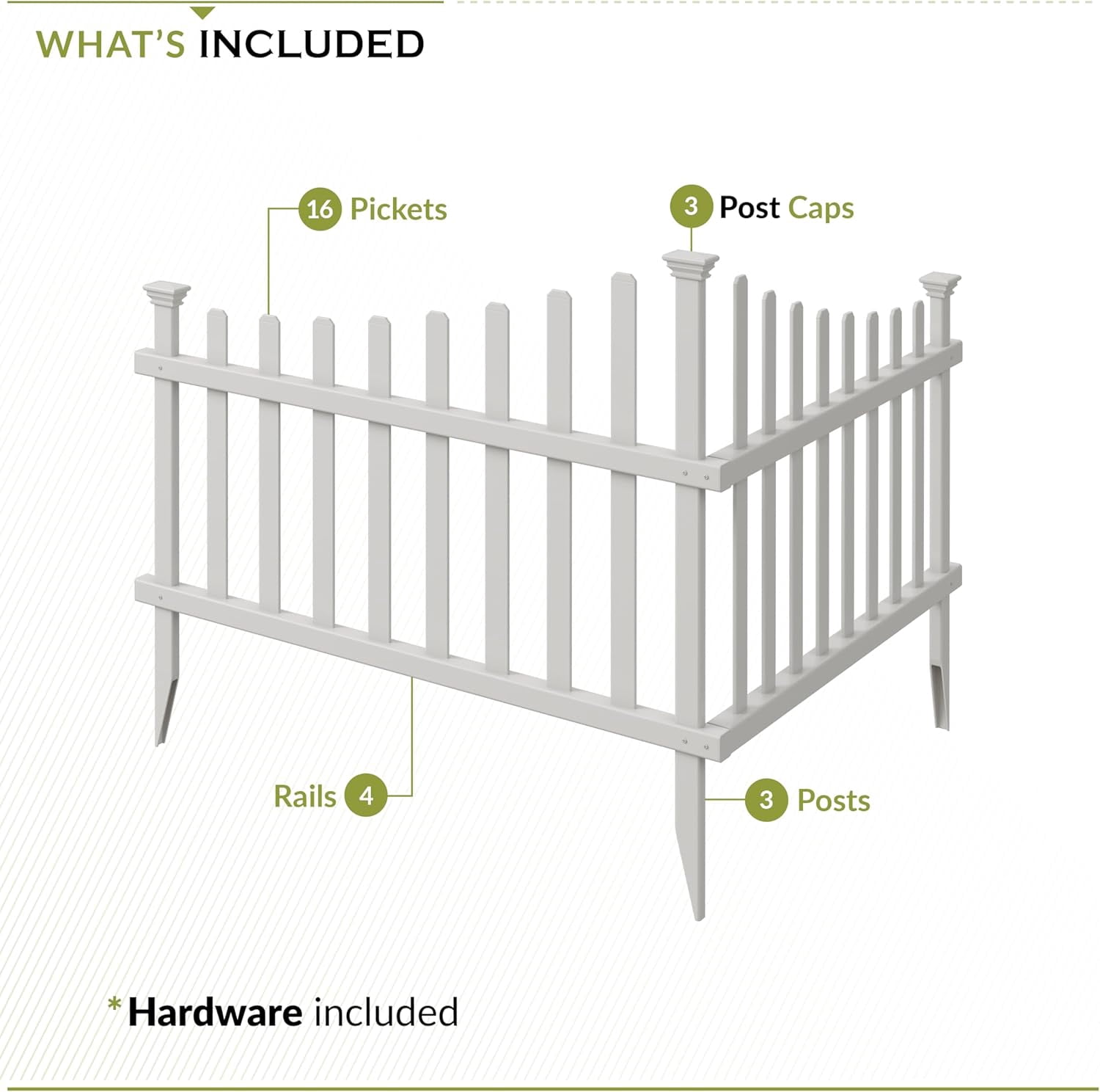 30in H x 40in  White Vinyl Picket Fence, No  Garden Border, Decorative Yard Fence for Backyard &