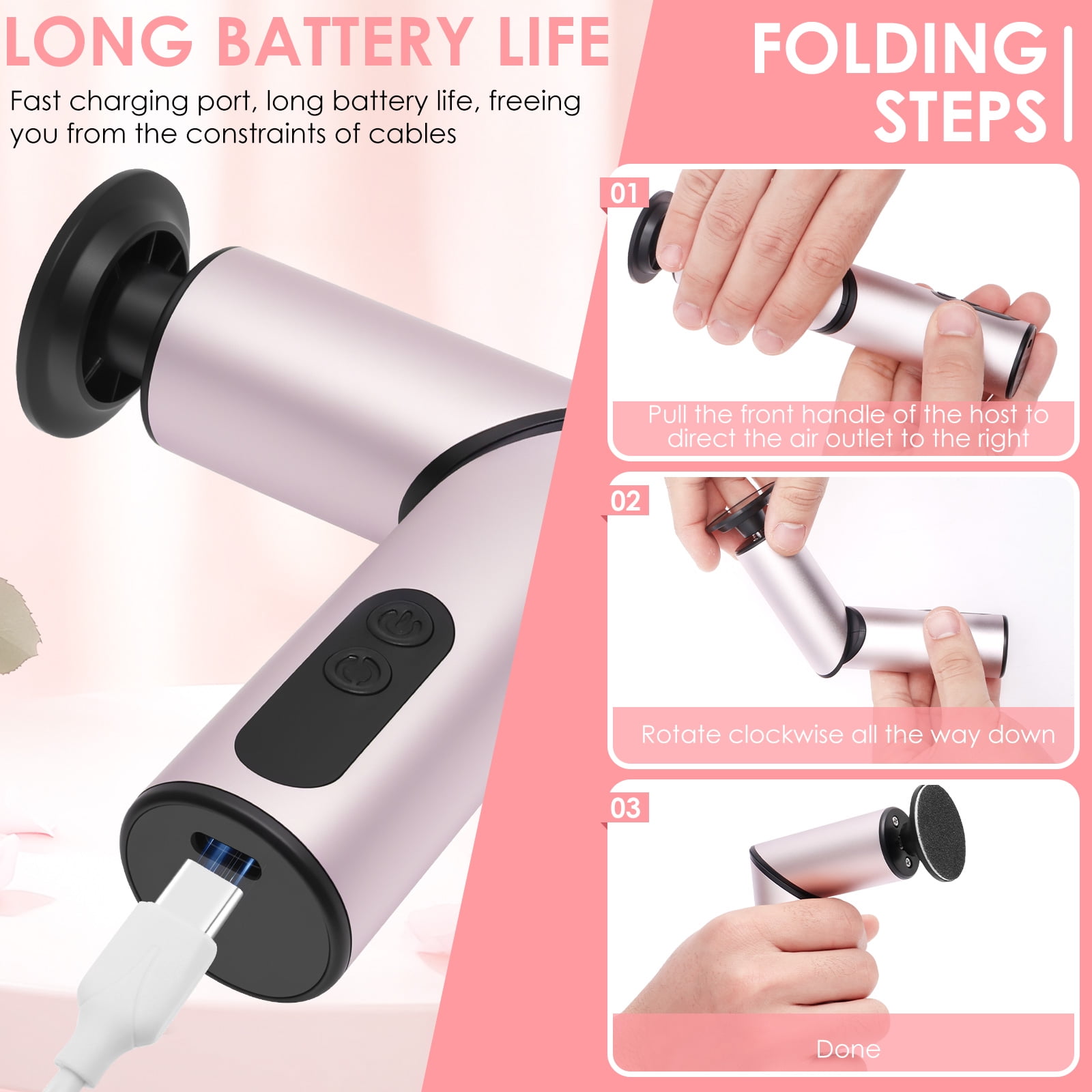 Threns Electric Callus Remover with Foldable Adjustable 9 Speed Professional Pedicure Device Versatile Foot Callus Remover with Interchangeable Grinding Head for Dead Hard Skin