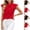 Red, variant on Women's Tops Stand Collar Blouse Bow Tie Detail Petal Sleeve Solid Color Elegant Top Black Size M