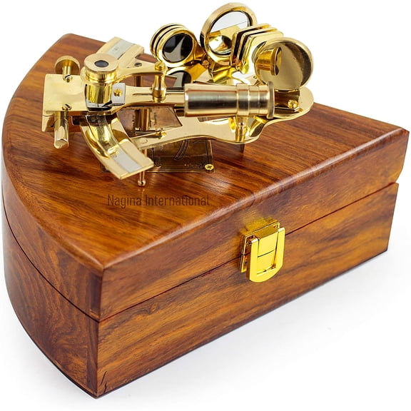 5" Vintage Solid Polished Brass Nautical Functional Maritime Sextant with Beautiful Arc Rosewood Box| Nautical Navy Decor Gifts