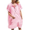 thumbnail image 1 of Vestido de manga corta con botones y bolsillos sueltos para vacaciones en la playa a rayas para mujer Fridja  qw4911, 1 of 9
