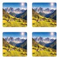 thumbnail image 1 of Mountain Coaster Set of 4, Village View with Mountain Peaks and a Meadow Northern European Alps Artwork, Square Hardboard Gloss Coasters, Standard Size, Grey and Green, by Ambesonne, 1 of 2