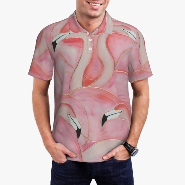 Fotbe Flamingos Camiseta Polo de Golf para Hombre con Estampado – Camisa Deportiva Transpirable con Cuello Abotonado-X-Large