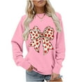 thumbnail image 2 of Heart-Bow Sweatshirt for Women Valentine's Lover Tops Crew Neck Long Sleeve Pullover Top Fleece Warm Hoodies Ribbed Lightweight Sweatshirts Funny Couple Outfits Holiday Clothes Pink L, 2 of 8