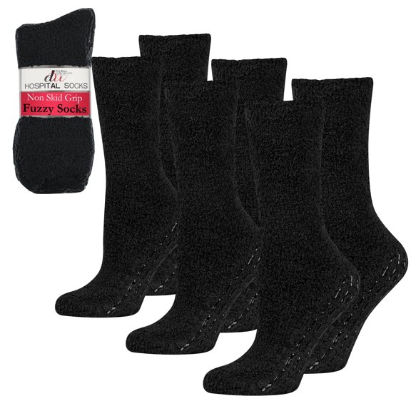 Anti-Skid Hospital Socks Fuzzy Sleeping Socks Grip Socks For Women Men 3 Pairs Black
