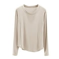 thumbnail image 2 of HongQid Pajama Shirt Womens Sleep Lounge Long Sleeve Tops Pj Tshirt Beige L, 2 of 4