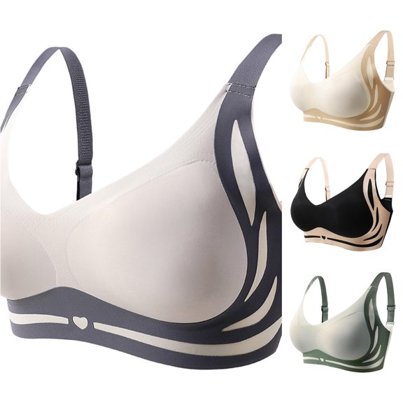 PMVFHDE Women's Front Side Buckle Lace Edge Wirefree Seamless Gathering Yoga Sleep Bra Adjustable Straps Comfort Fit -Ring Lightweight Breathable Activewear Blue - XL