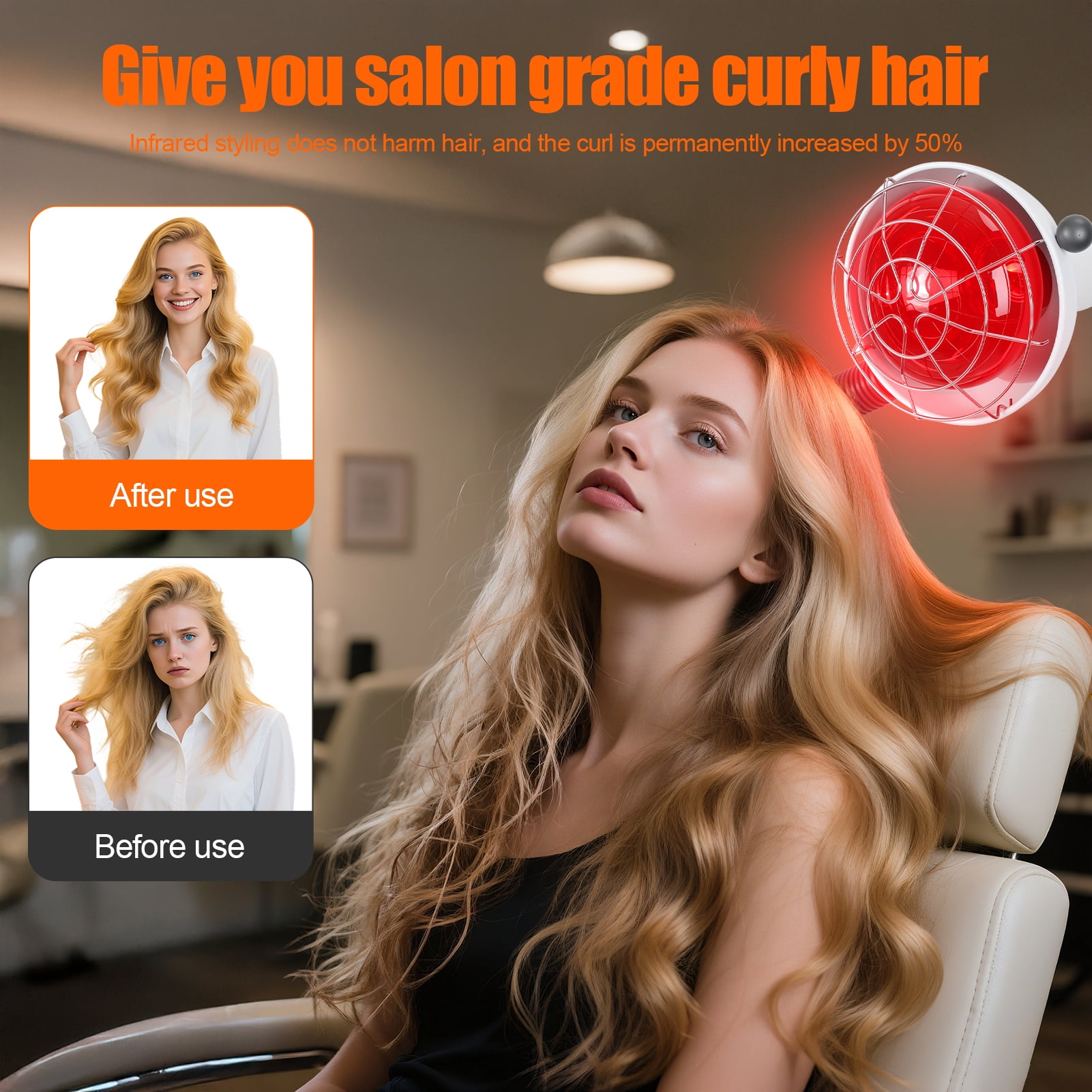DJZ Professional Hair Dryer 5 Head Infrared Standing Salon Hair Dryer Portable Floor Hair Dryer with Adjustable Temperature,Stand-Up Color Processor Styling Perming Dryer Accelerator,750w