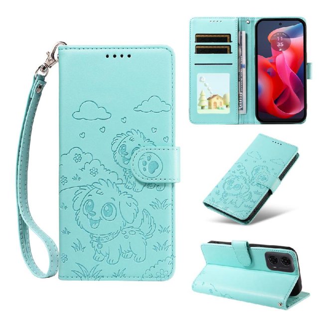 Funda Cartera GANGXUN con Diseño de Perrito en Relieve para Motorola Moto G04 /G24 /G04S , Protección 360° con Ranuras y Correa Desmontable