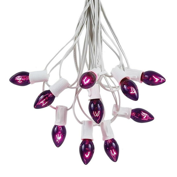 25 Foot C7 Twinkle Christmas Light Set, Hanging String Lights, White Wire