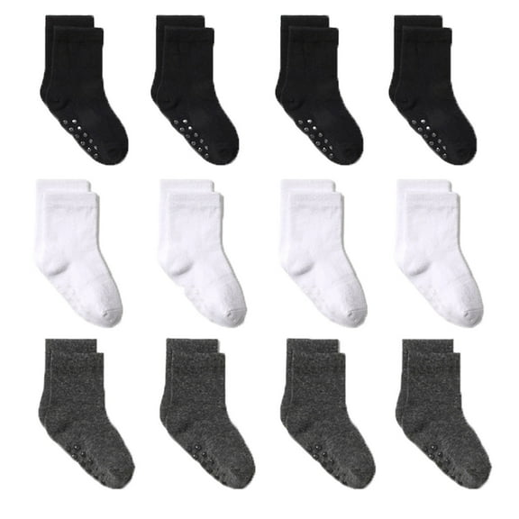 Zwiiyzr 12 Pairs Toddler Slipper Socks Kids Baby Boys Girls 0-7 Years Children Solid Non-Slip Knitted Low Cut Warm Socks Room Socks 12Pc B