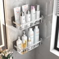 thumbnail image 4 of Estante de almacenamiento para baño, cesta de red de almacenamiento de aluminio sin perforaciones, colgante de hardware para baño, estante de almacenamiento autoadhesivo para baño, 4 of 5