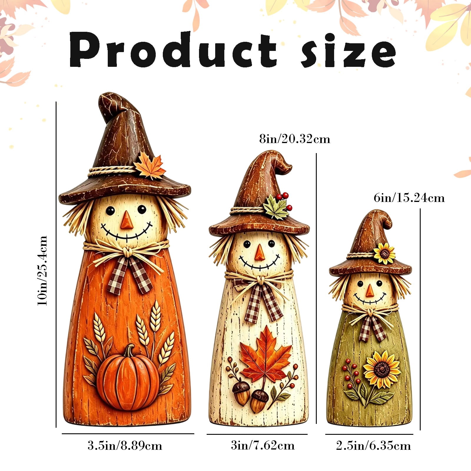 YardChic 3 Pack Thanksgiving Scarecrow Wooden Decor, Harvest Wooden Rustic Wooden Scarecrow Ornaments, Fall Tiered Tray Autumn Table centerpiece Wood Standing Signs for Halloween Home Decoration