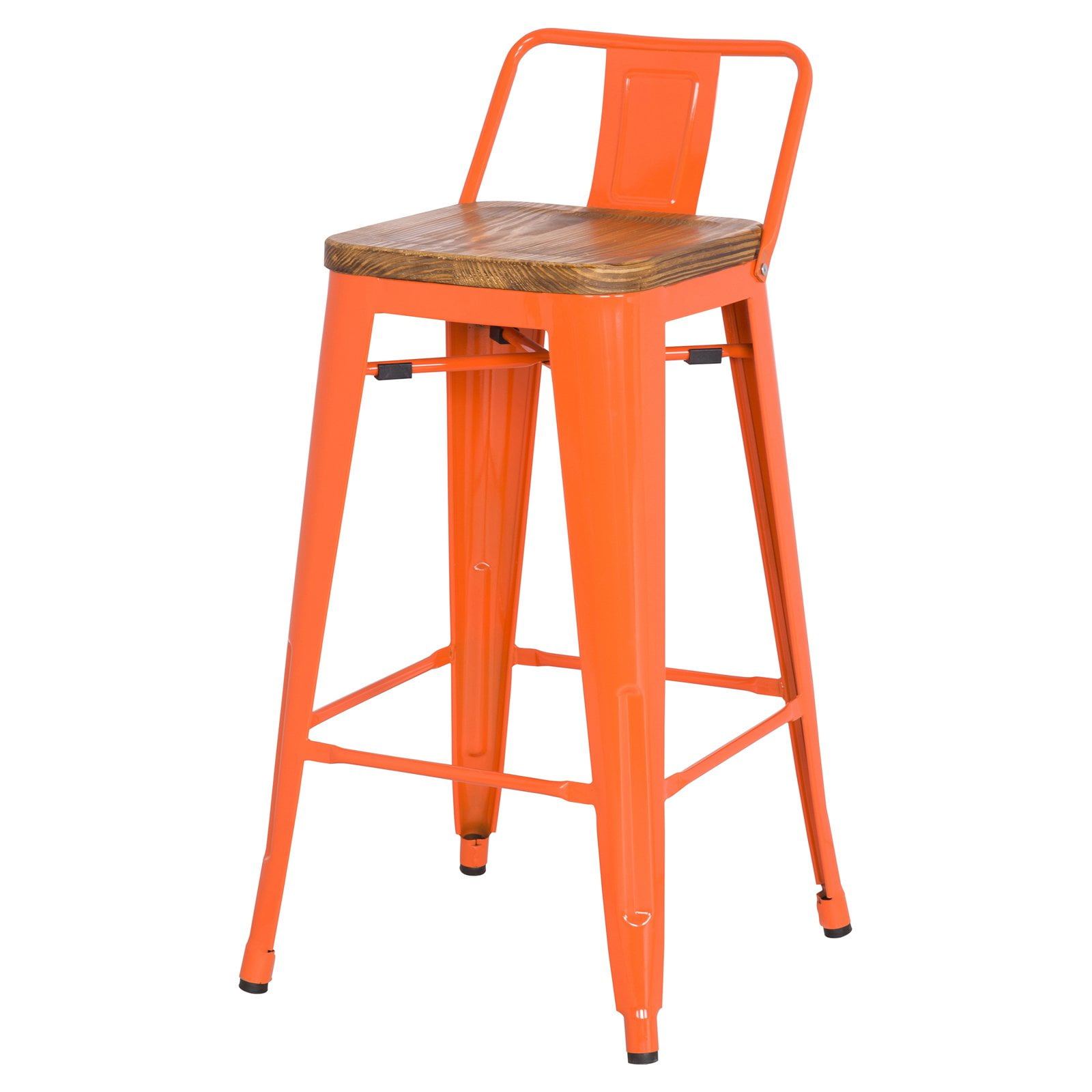 Metropolis Low Back Metal Counter Stool With Wood Seat (Set of 4