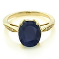 thumbnail image 2 of Gem Stone King 14K Yellow Gold Blue Sapphire and White Diamond Ring for Women (3.04 Cttw, Oval 10X8MM, Gemstone Birthstone, Available in Size 5, 6, 7, 8, 9), 2 of 4