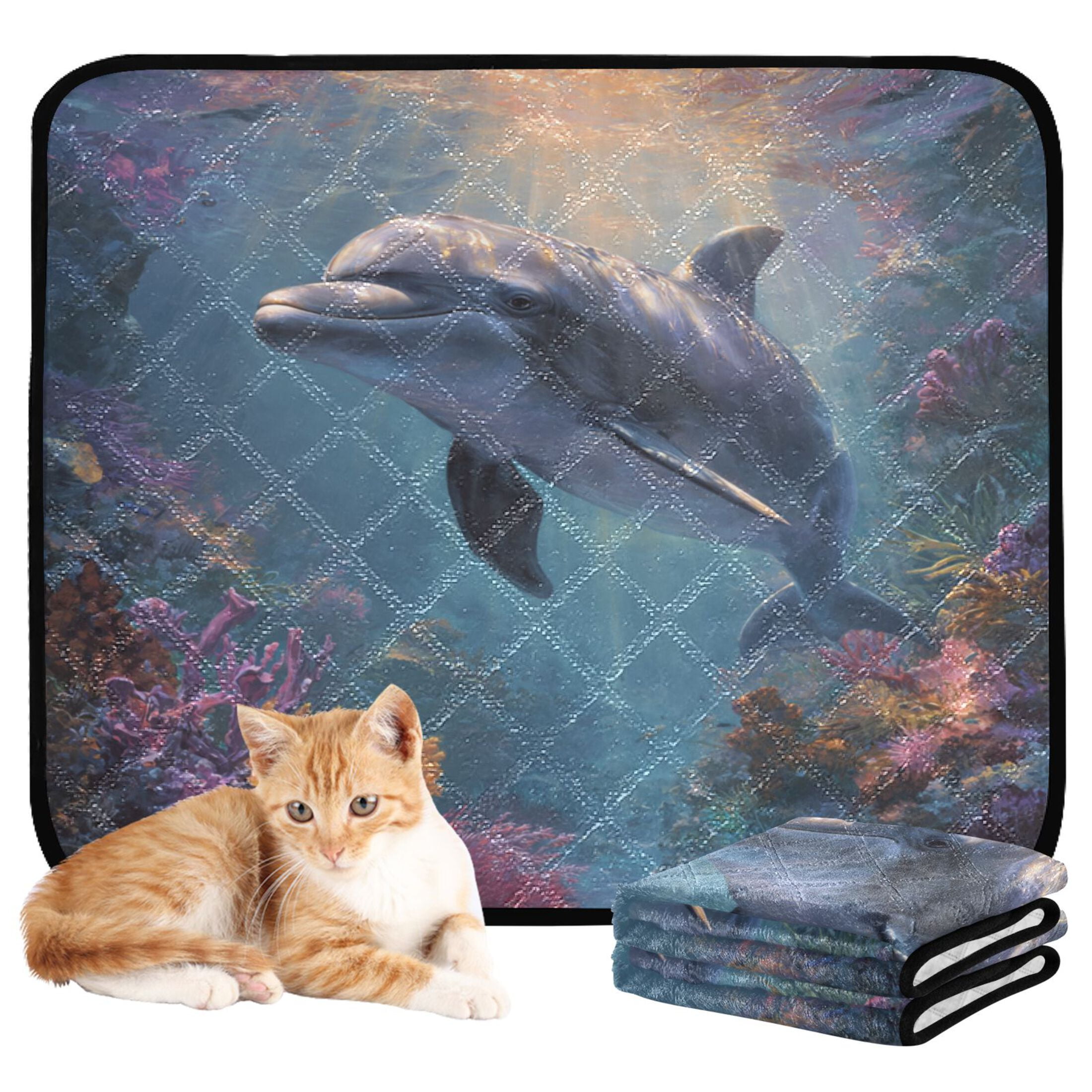 Qxltty Dolphin Cat litter Pads Pet Set of 2 Diaper Mats Center Anti-leakage Layer Absorbent Soft and Comfortable