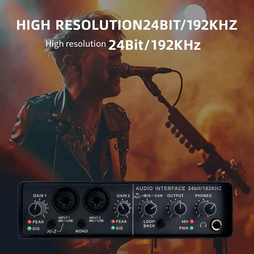 2-Channel USB Audio Interface | 24-bit/192kHz, Low Latency, Dual 48V Phantom Power, Ultra-Low Noise, Studio-Grade Sound for Home Studios, Podcasts, Live Broadcasts |, Metal, USB Powered