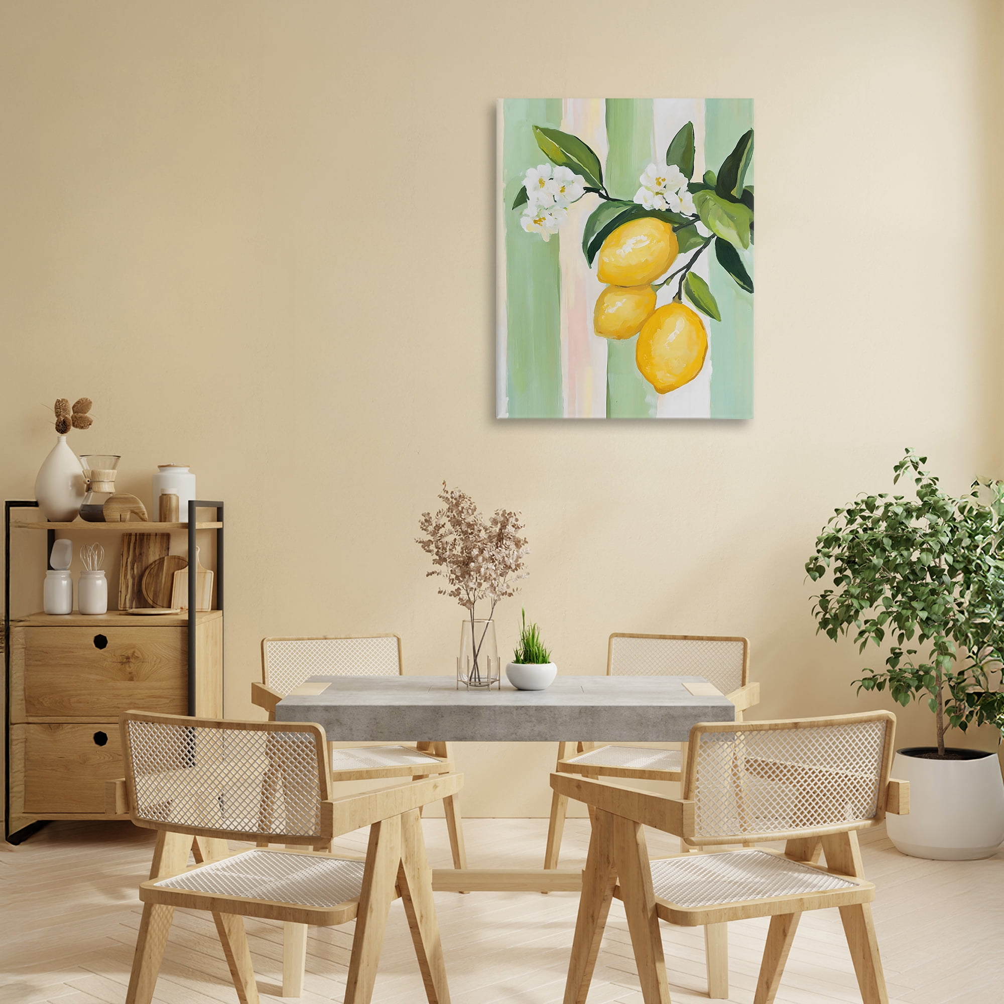 Stupell Industries Lemons & Flowers on Stripes Canvas Wall Art, design by The Prints Vibe